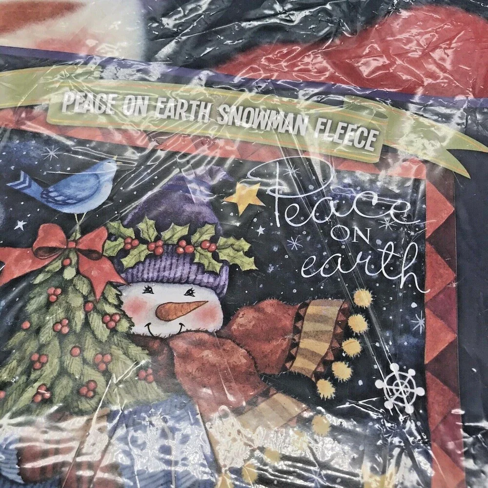 Peace On Earth Snowman Christmas Fleece Throw Blanket Multicolor 51 x 64 in.